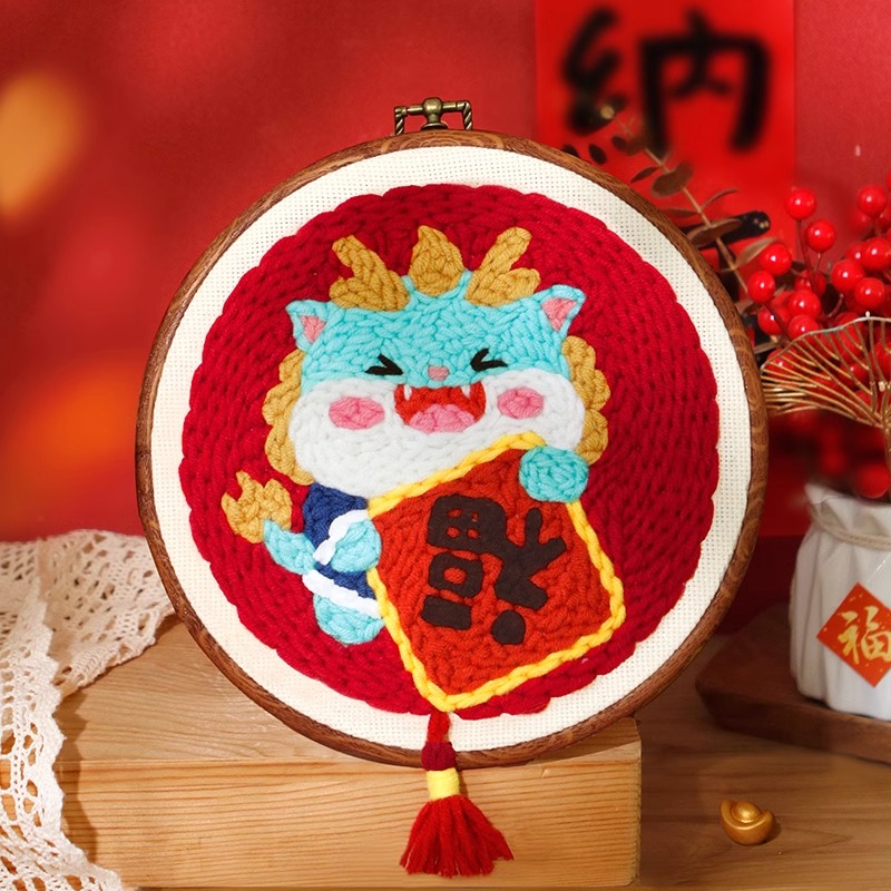 龙年毛线画卡通图案手工自制礼物