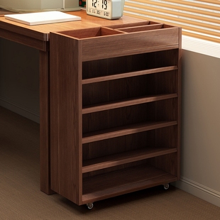 书桌旁小书架实木边几可移动置物架收纳办公桌下学生落地书柜子