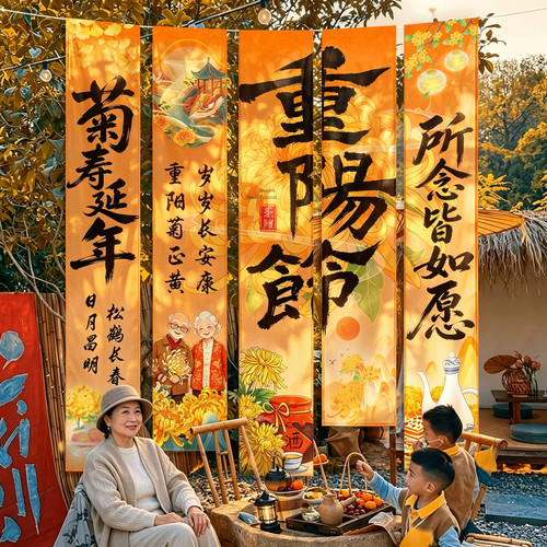 九九重阳节挂布海报横幅养老中心敬老院装饰布置宣传条幅拍照道具