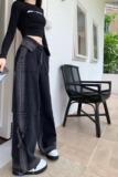 早秋新款渐变牛仔裤女翻边腰头设计感宽松显瘦长裤裤子P63，男装牛仔裤，四季星座218-1