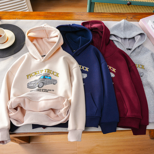 男女童加绒卫衣2025秋冬季新款儿童加厚连帽上衣中大童保暖帽衫