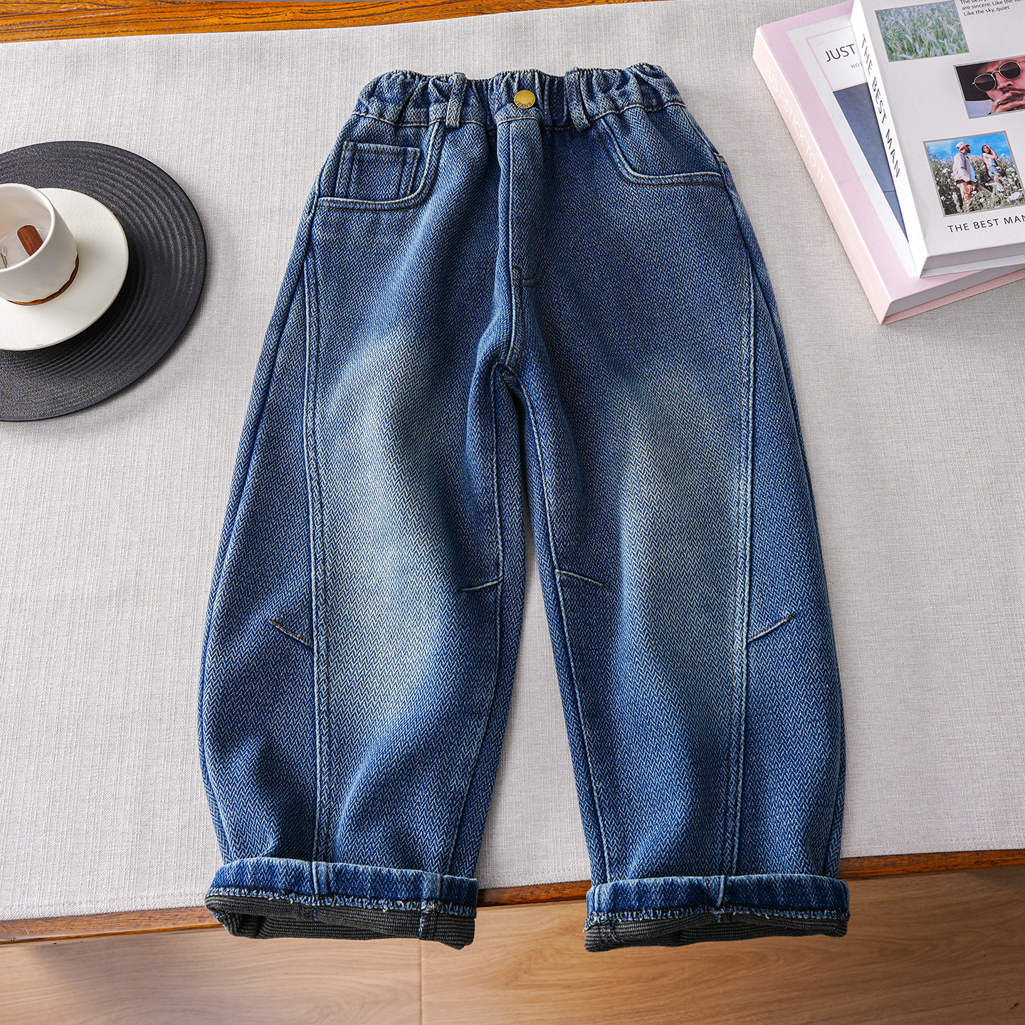 男童加绒牛仔裤秋冬季2025新款儿童保暖裤子中大童休闲长裤冬装