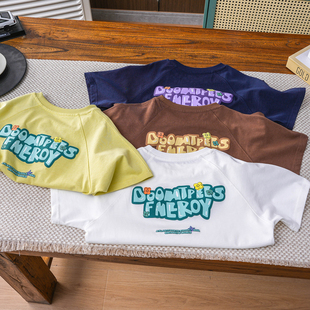 儿童夏新款纯棉休闲t恤中大童休闲短袖上衣男童洋气薄打底衫潮