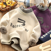 儿童加厚上衣 中大童一体绒打底衫 男童假两件加绒卫衣2025冬季 新款