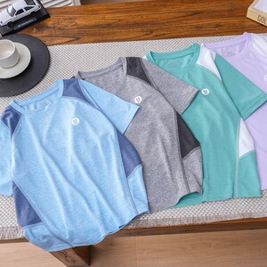 撞色户外运动风儿童夏速干休闲短袖t恤中大童吸汗透气弹力半袖衫