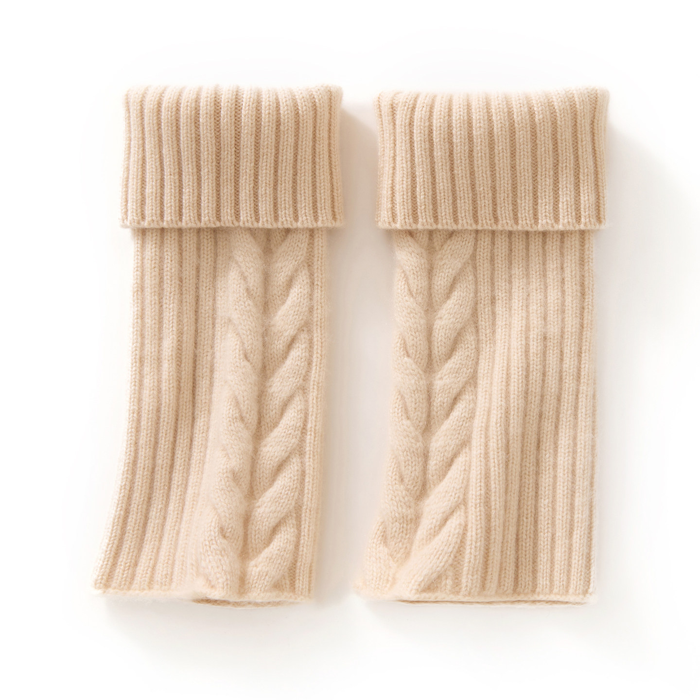秋冬100%纯山羊绒袜套女翻边麻花绞花加厚保暖针织护腿套堆堆袜套