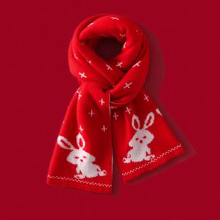 100%山羊绒围巾男女红色兔子秋冬季羊绒妈妈本命年礼物过年年货节