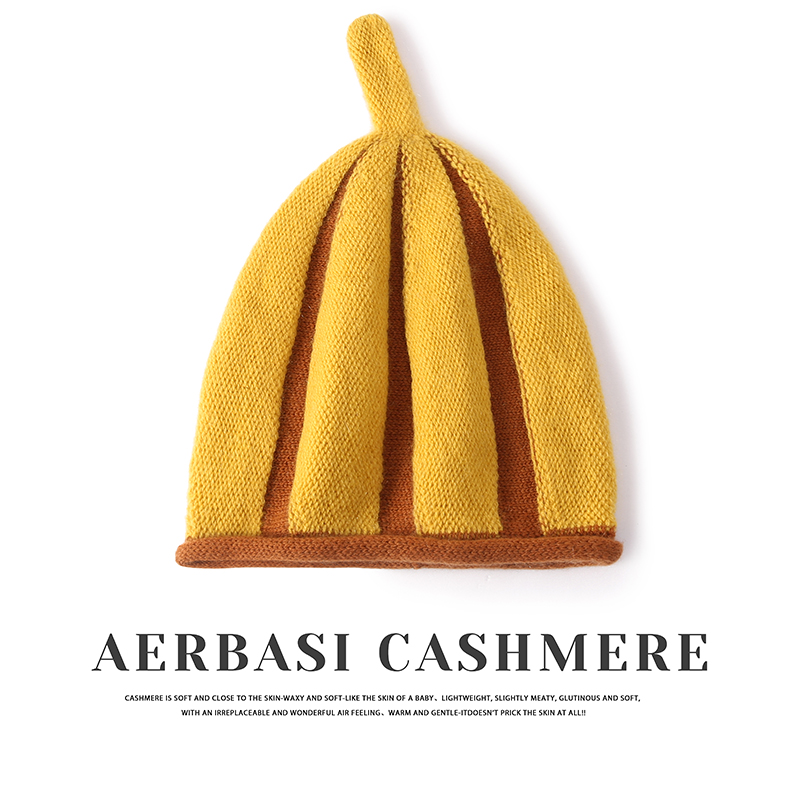 儿童~100%纯山羊绒帽子男女童加厚条纹糖果色针织可爱保暖护耳帽