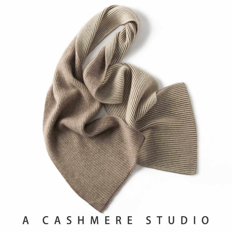 秋冬新款100%纯山羊绒围巾女双色拼接保暖针织情侣款百搭披肩两用