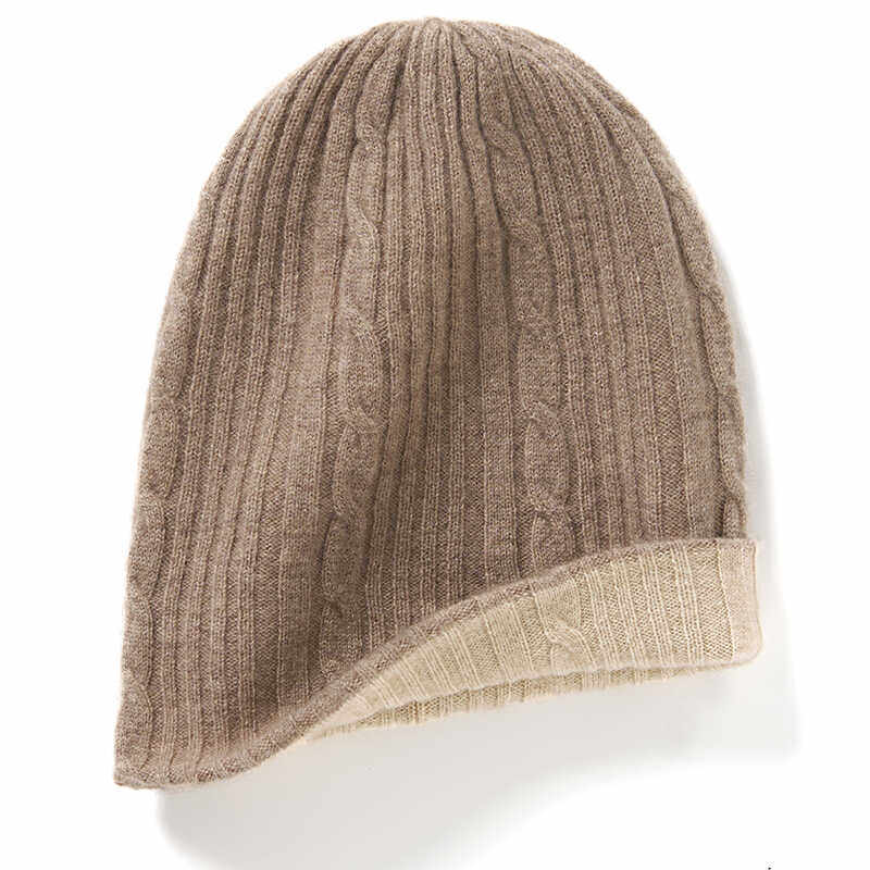 秋冬帽子纯山羊绒高档女生包头帽户外双层加厚护耳防风保暖针织帽