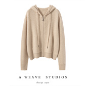 女长袖 秋冬新款 老钱风连帽纯山羊绒开衫 拉链针织外套宽松百搭毛衣