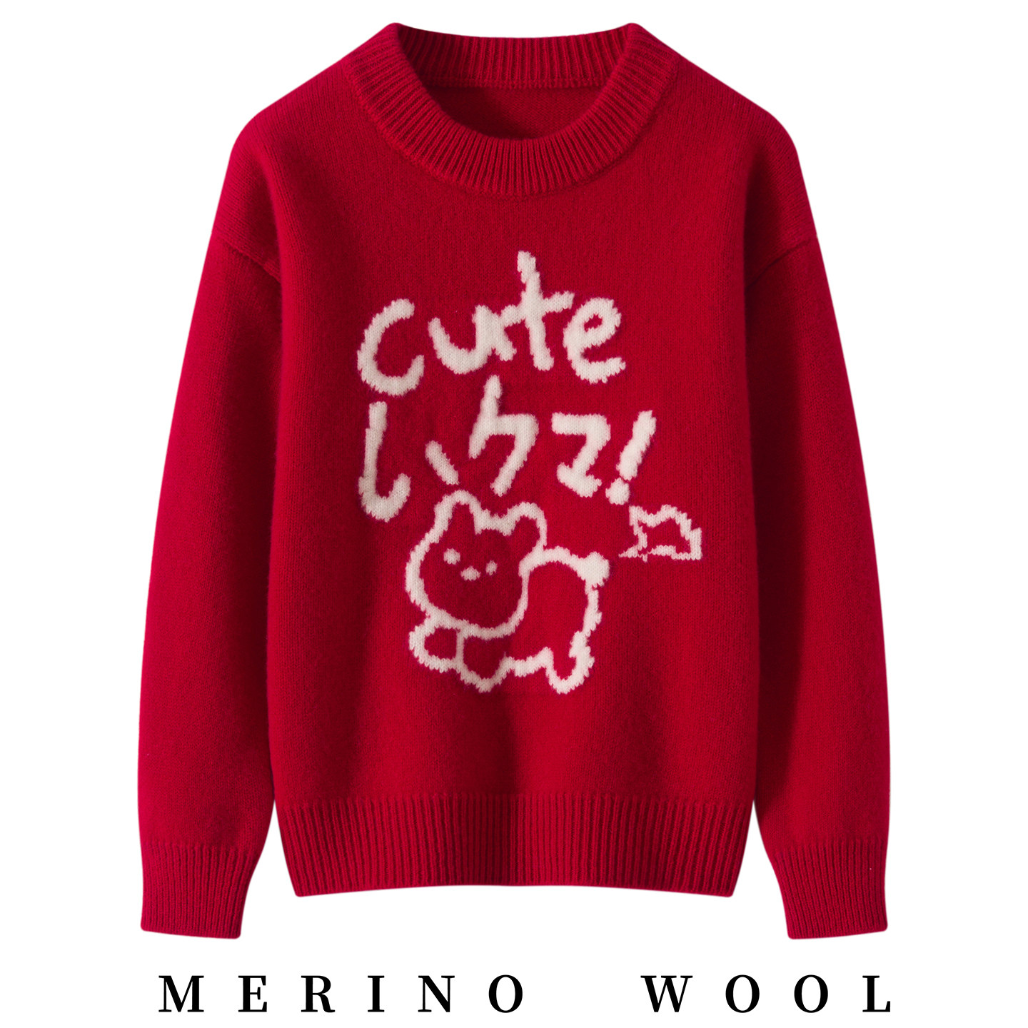 儿童秋冬100%纯羊毛衫男女童圆领套头针织衫卡通提花百搭打底上衣