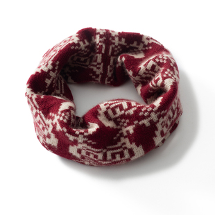 2024秋冬新款100%纯山羊绒图案羊绒针织小围巾护颈脖套男女保暖