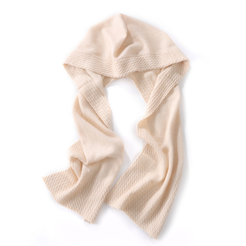 100%纯山羊绒围巾帽子一体女秋冬纯色针织披肩连帽带帽保暖围脖