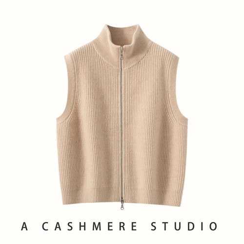 100%纯山羊绒马甲女半高领