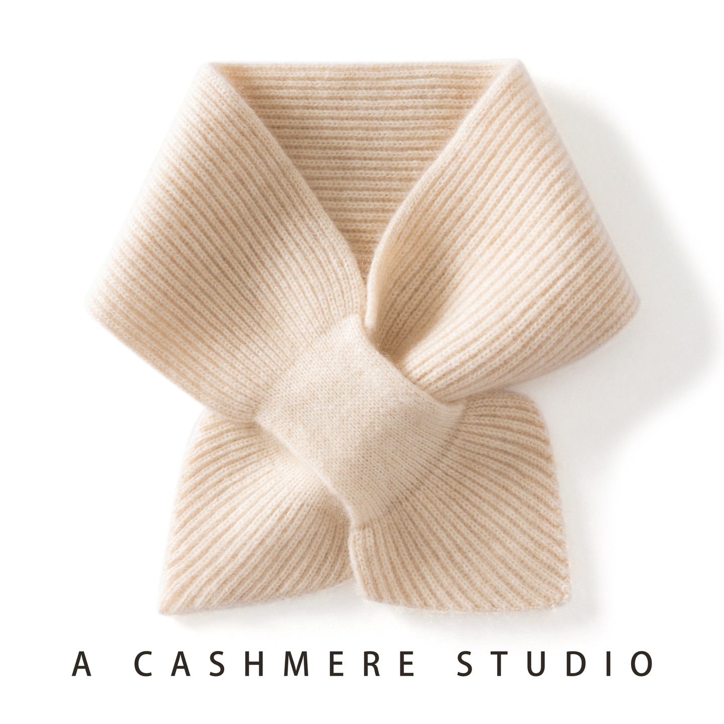 秋冬100%纯山羊绒围巾女纯色短款交叉穿孔针织保暖假领子护颈围脖