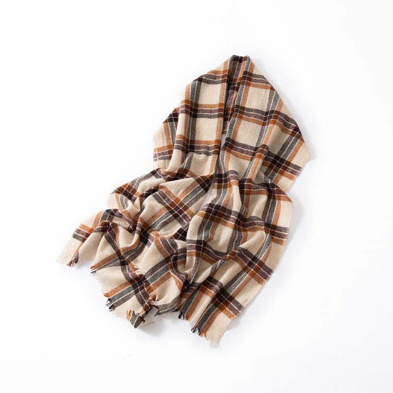 复古~100%纯山羊绒围巾女拼色格子流苏百搭保暖针织披肩围脖两用