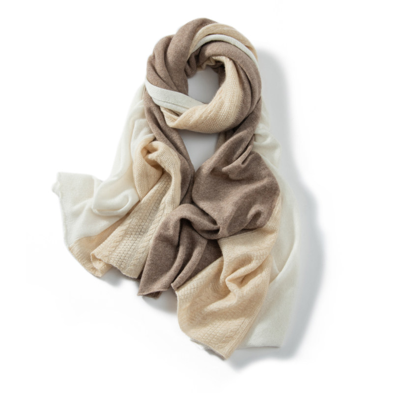 狠柔软秋冬季100%纯山羊绒大围巾披肩两用拼接三色针织保暖女围脖