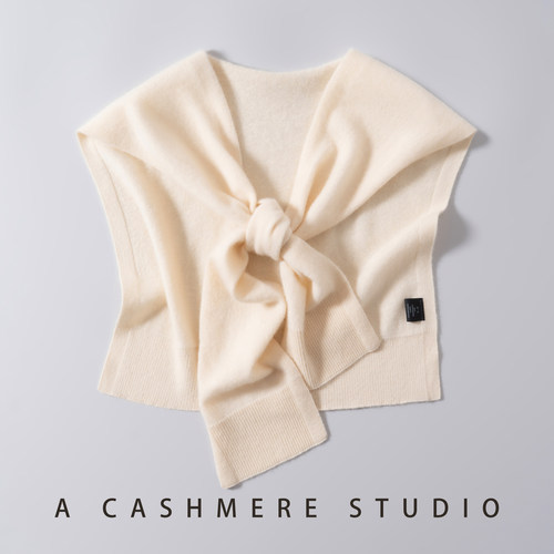 纯山羊绒保暖针织系带披肩围巾