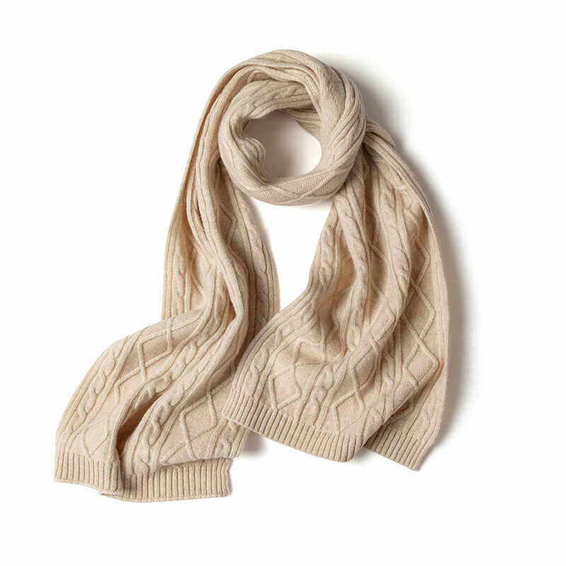 秋冬季100%纯山羊绒围巾女纯色针织绞花披肩两用长款加厚保暖围脖