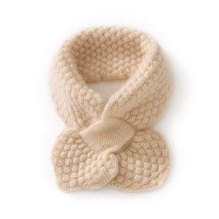 儿童100%纯山羊绒男女秋冬护颈小围脖交叉针织双层保暖婴幼儿围巾