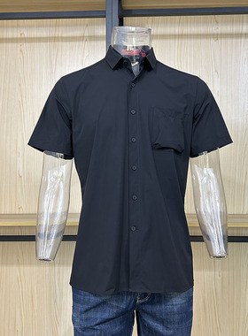 金利来男装上衣夏款休闲短袖黑色衬衫MCS20321112-99