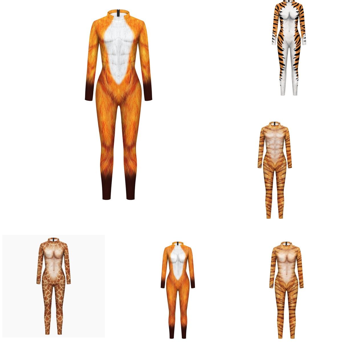 新款 万圣节 男女款情侣套装动物虎皮cos豹纹3D数码印花连体服