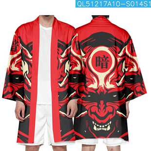 夏季长款风衣 国潮汉服 日系鬼武士开衫中长款和服羽织披风道袍