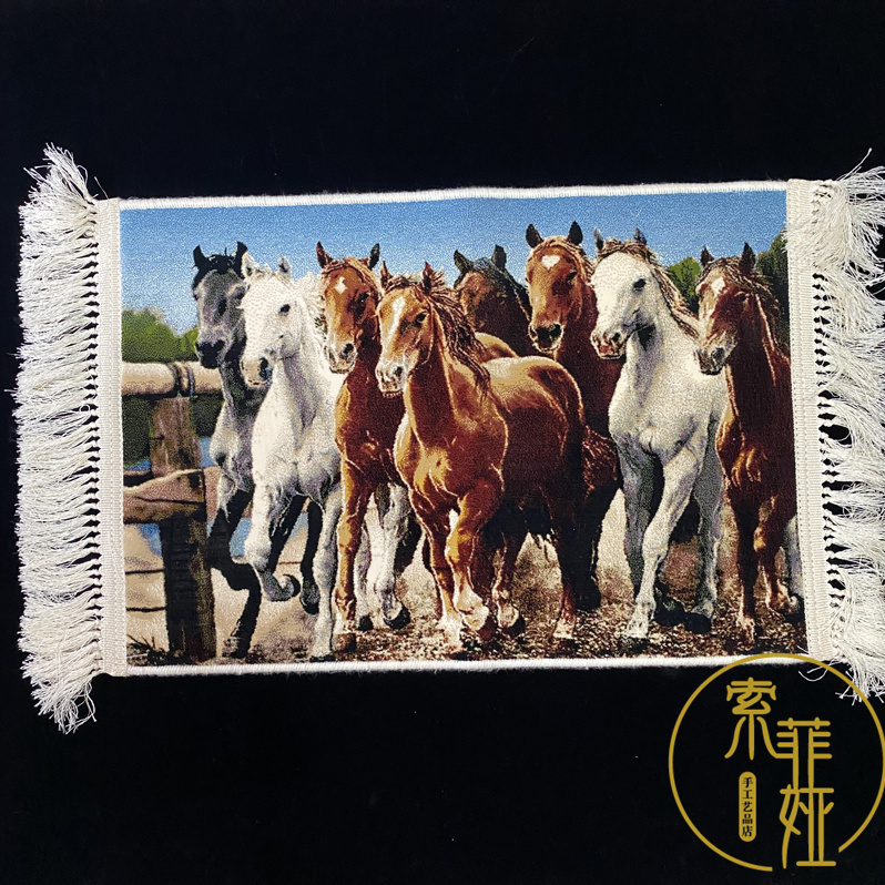 促挂毯新疆风情西域饭店装饰壁画民族动物马装裱挂毯机织墙面装厂图片