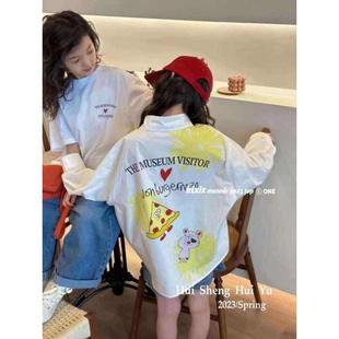 波拉bora韩国童装男童涂鸦衬衫春夏季新款女童韩版长袖衬衣防晒衣