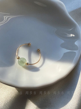 缅甸翡翠戒指天然A货玉石原创轻奢手工定制14K包金圆珠开口指环女