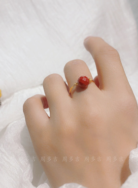 轻奢戒指珠子帝王朱砂14K包金女