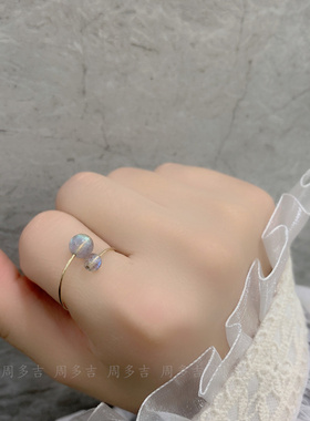 灰蓝月光石14K包金戒指