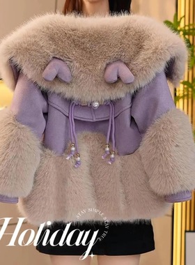 w297洋气仿皮外套时尚新款加厚冬季时尚盘扣韩版儿童保暖毛毛皮外