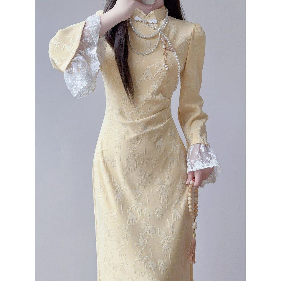 旗袍2025新款气质修身改良年轻款国风鱼尾连衣裙秋季连衣裙,女装/女士精品,旗袍,淘宝优惠券,粉丝福利购,淘宝优惠卷