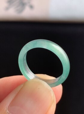 A货冰种白月光翡翠素圈戒指