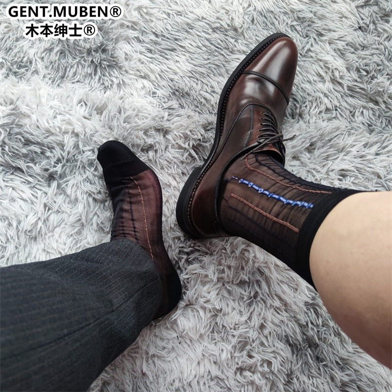 HD02男士薄款锦纶丝袜老式提花松口无痕丝袜头跟加固尼龙商务丝袜