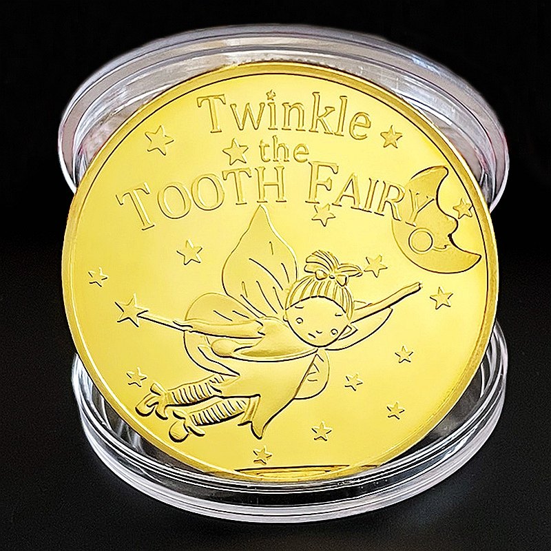 牙仙子换牙金币儿童的掉牙齿乳牙收藏幸运硬币奖励金属纪念币玩具