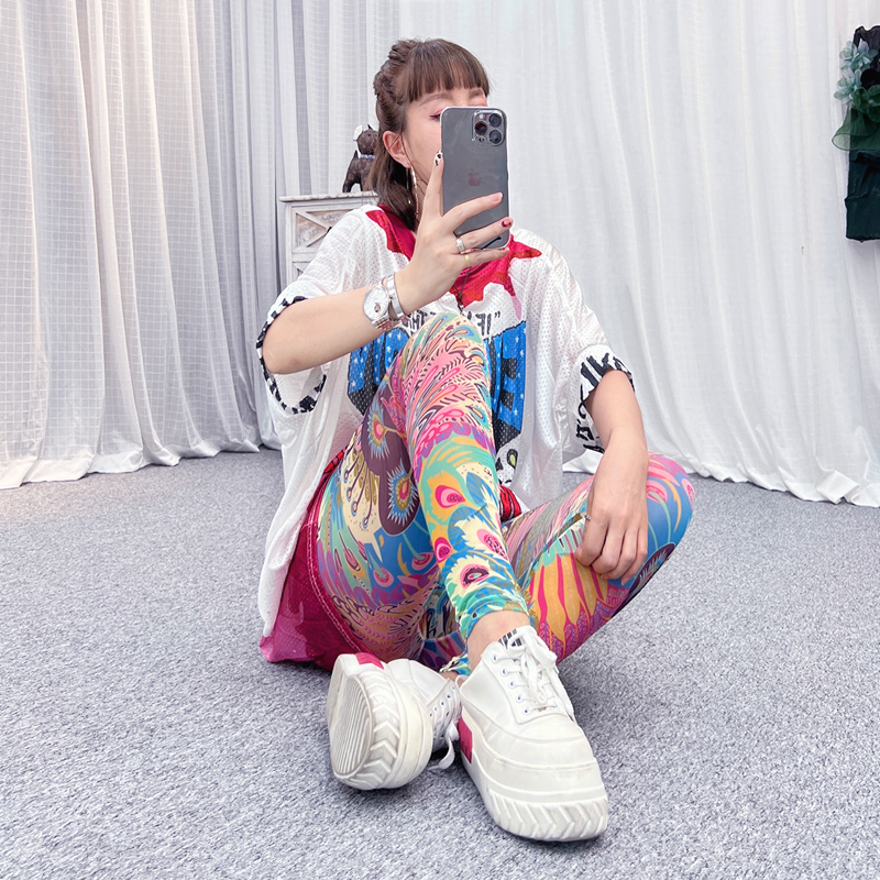 高腰小脚印花夏季网纱外穿打底裤