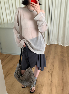 2025夏新款薄女ONLI韩标简约宽松一字领显瘦韩版防晒上衣针织衫88