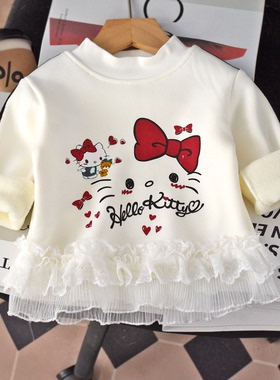 女童T恤加绒秋冬款t2025新款女宝宝上衣一体绒保暖冬季婴儿打底衫