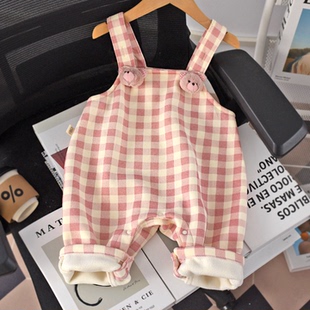 婴儿背带裤加绒秋冬季保暖儿童裤子冬装可开档宝宝连体裤女童长裤