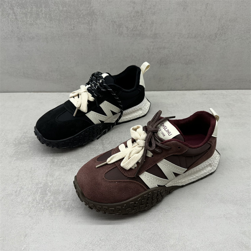 2025冬季新款断码处理真皮女鞋舒适百搭平底加绒运动休闲鞋老爹鞋