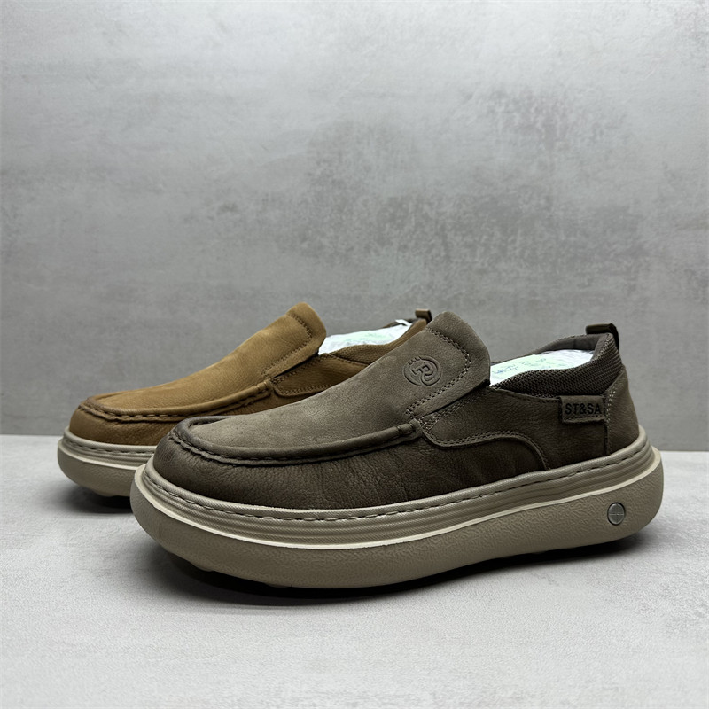 断码处理2025秋季新款真皮男鞋圆头舒适轻便厚底休闲皮鞋牛皮单鞋