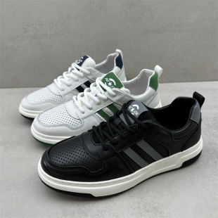 断码处理2024春季新款真皮男鞋头层牛皮休闲平底透气网孔运动板鞋