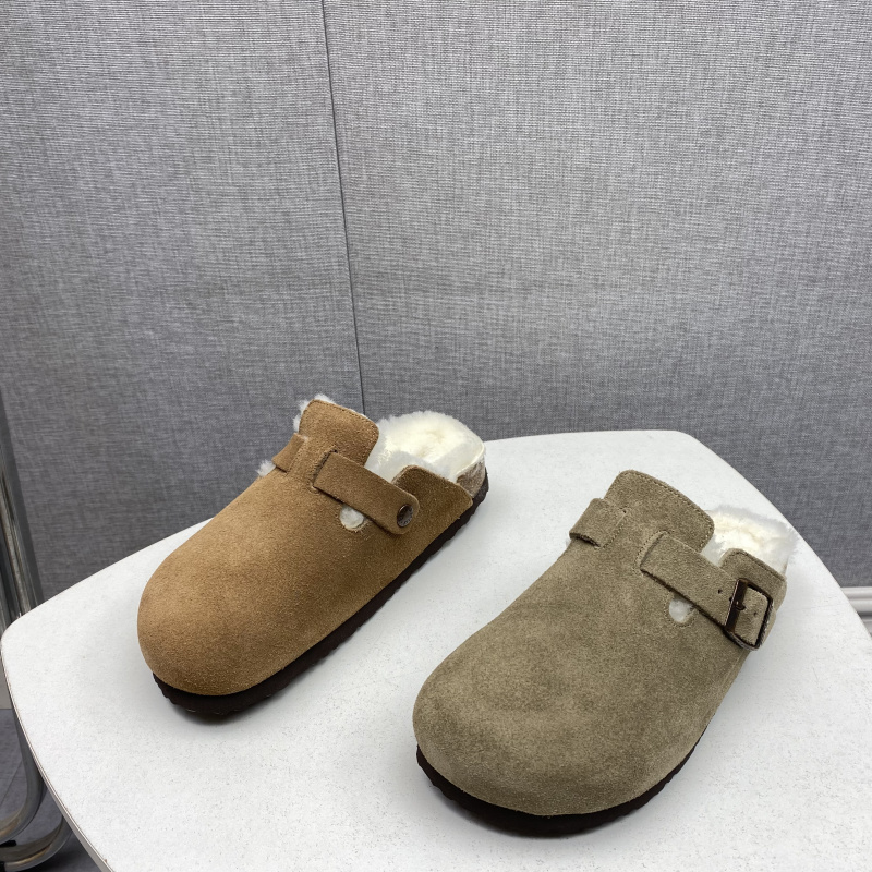 断码真皮加绒磨砂女款勃肯拖鞋女