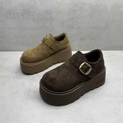 复古百搭圆头增高厚底加绒保暖鞋