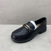 处理2024秋款 真皮女鞋 一脚蹬低方跟舒适乐福鞋 断码 百搭牛皮女单鞋