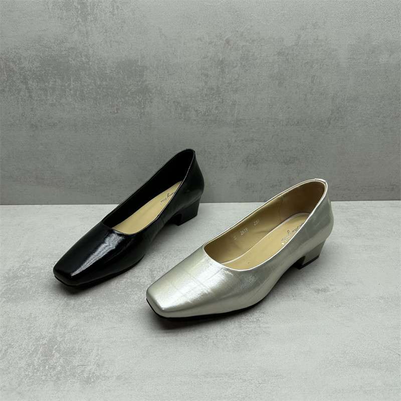 撤柜处理断码女鞋2026春款真皮通勤工作鞋方头浅口粗跟舒适女单鞋