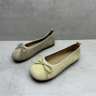 撤柜处理断码女鞋2026春款蝴蝶结圆头浅口一脚蹬平底配裙子女单鞋